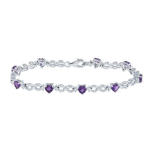  Sterling Silver Womens Heart Synthetic Amethyst Heart Bracelet 5-1/2 Cttw