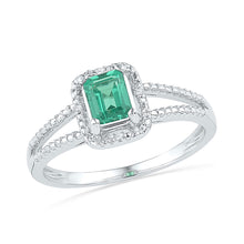  10k White Gold Womens Synthetic Emerald Solitaire Diamond Split-shank Ring 1-1/2 Cttw