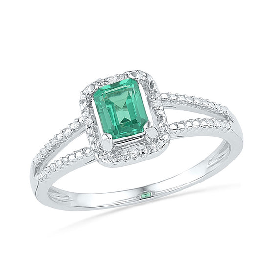 10k White Gold Womens Synthetic Emerald Solitaire Diamond Split-shank Ring 1-1/2 Cttw