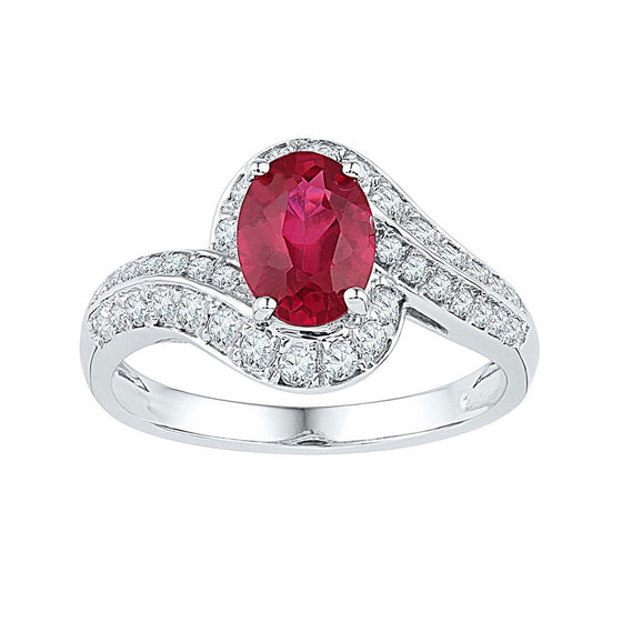 10k White Gold Womens Oval Synthetic Ruby Solitaire Ring 2 Cttw