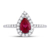 10k White Gold Womens Pear Synthetic Ruby Solitaire Diamond Frame Ring 1-1/5 Cttw