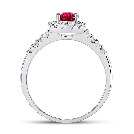 10k White Gold Womens Pear Synthetic Ruby Solitaire Diamond Frame Ring 1-1/5 Cttw