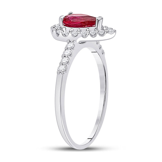 10k White Gold Womens Pear Synthetic Ruby Solitaire Diamond Frame Ring 1-1/5 Cttw