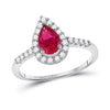 10k White Gold Womens Pear Synthetic Ruby Solitaire Diamond Frame Ring 1-1/5 Cttw