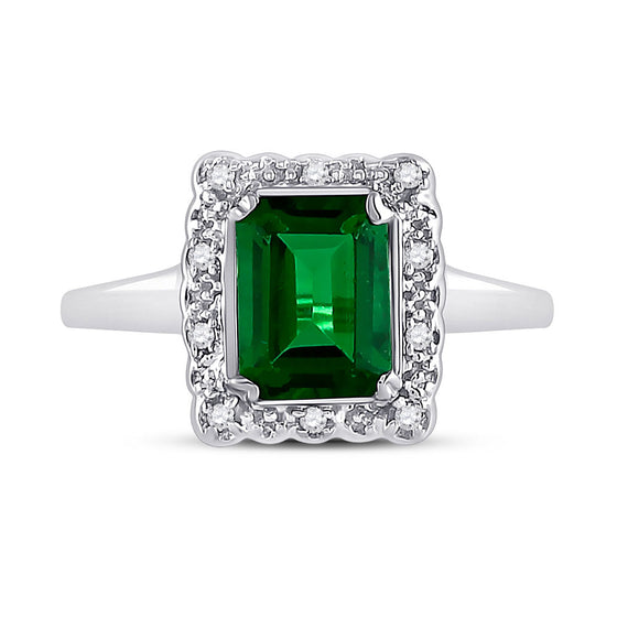 10k White Gold Womens Emerald Synthetic Emerald Solitaire Ring 1-4/5 Cttw