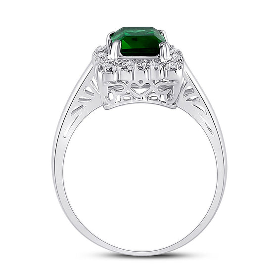 10k White Gold Womens Emerald Synthetic Emerald Solitaire Ring 1-4/5 Cttw