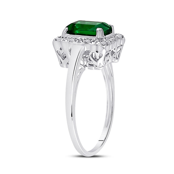 10k White Gold Womens Emerald Synthetic Emerald Solitaire Ring 1-4/5 Cttw