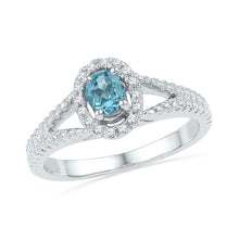  10k White Gold Womens Oval Synthetic Blue Topaz Solitaire Diamond Ring 1/2 Cttw