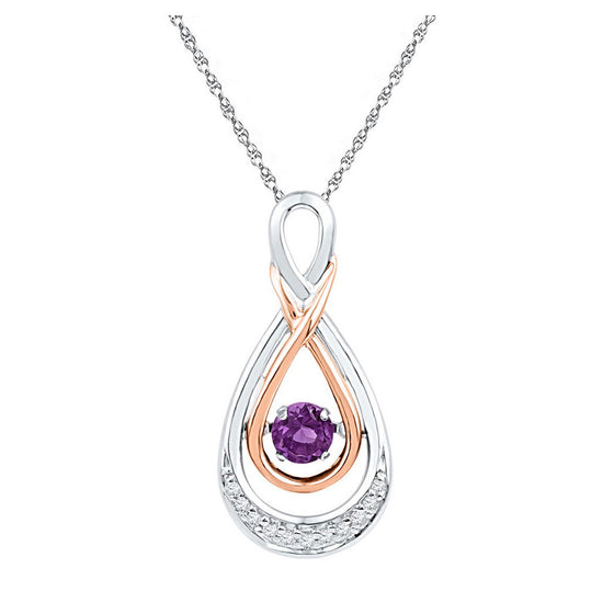 10k Two-tone Gold Womens Round Synthetic Amethyst Teardrop Pendant 1/4 Cttw