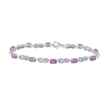  Sterling Silver Womens Oval Synthetic Pink Sapphire Fashion Bracelet 4-3/4 Cttw