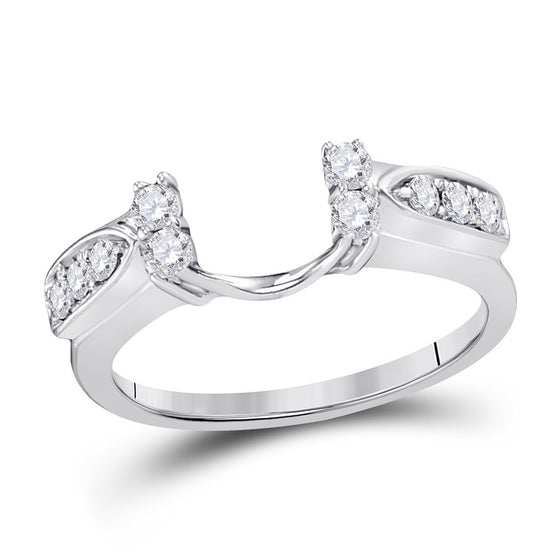 14k White Gold Womens Round Diamond Wrap Ring Guard Enhancer 1/3 Cttw