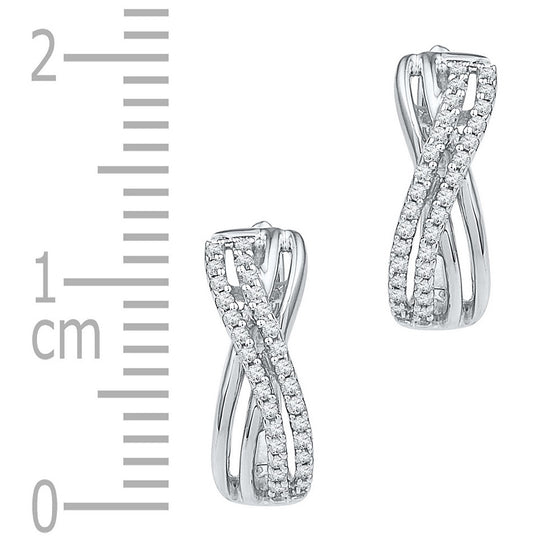 10k White Gold Womens Round Diamond Hoop Earrings 1/5 Cttw