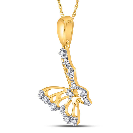 10k Yellow Gold Womens Round Diamond Butterfly Pendant 1/20 Cttw
