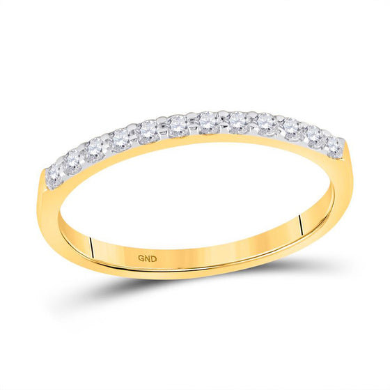 14k Yellow Gold Womens Round Pave-set Diamond Single Row Wedding Band 1/4 Cttw