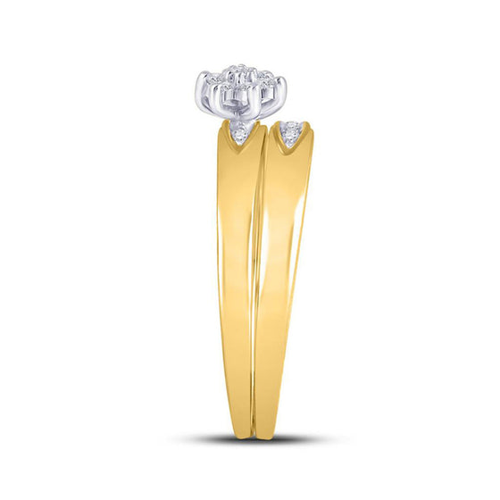 10k Yellow Gold His Hers Round Diamond Cluster Matching Wedding Set 1/12 Cttw