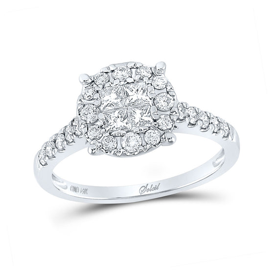 14k White Gold Princess Diamond Cluster Bridal Wedding Engagement Ring 3/4 Cttw