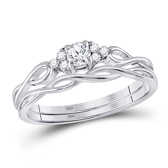 14k White Gold Round Diamond Bridal Wedding Ring Band Set 1/6 Cttw