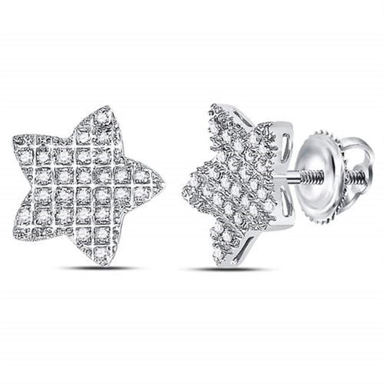 10k White Gold Round Diamond Star Cluster Earrings 1/6 Cttw