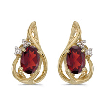  14k Yellow Gold Oval Garnet And Diamond Teardrop Earrings