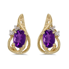  14k Yellow Gold Oval Amethyst And Diamond Teardrop Earrings