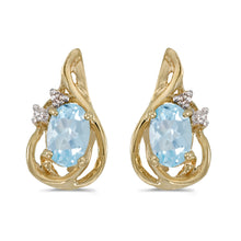  14k Yellow Gold Oval Aquamarine And Diamond Teardrop Earrings