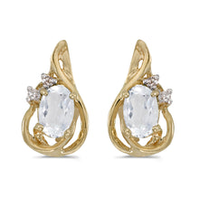  14k Yellow Gold Oval White Topaz And Diamond Teardrop Earrings
