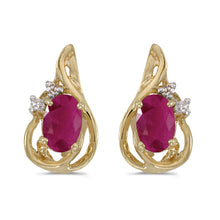  14k Yellow Gold Oval Ruby And Diamond Teardrop Earrings