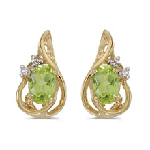  14k Yellow Gold Oval Peridot And Diamond Teardrop Earrings