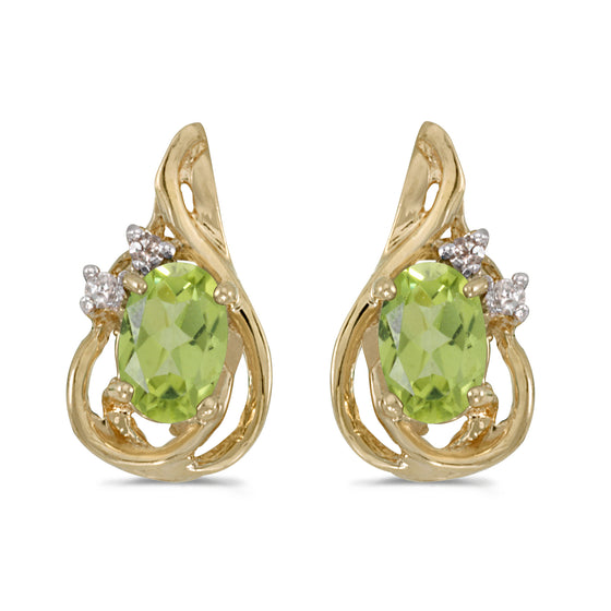 14k Yellow Gold Oval Peridot And Diamond Teardrop Earrings