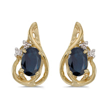  14k Yellow Gold Oval Sapphire And Diamond Teardrop Earrings
