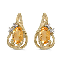  14k Yellow Gold Oval Citrine And Diamond Teardrop Earrings
