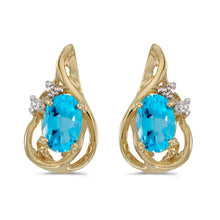  14k Yellow Gold Oval Blue Topaz And Diamond Teardrop Earrings
