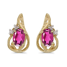  14k Yellow Gold Oval Pink Topaz And Diamond Teardrop Earrings