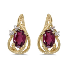  14k Yellow Gold Oval Rhodolite Garnet And Diamond Teardrop Earrings