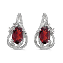  14k White Gold Oval Garnet And Diamond Teardrop Earrings