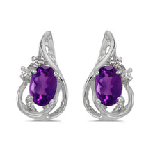  14k White Gold Oval Amethyst And Diamond Teardrop Earrings