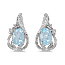  14k White Gold Oval Aquamarine And Diamond Teardrop Earrings