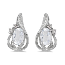 14k White Gold Oval White Topaz And Diamond Teardrop Earrings