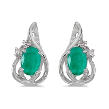  14k White Gold Oval Emerald And Diamond Teardrop Earrings