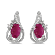  14k White Gold Oval Ruby And Diamond Teardrop Earrings