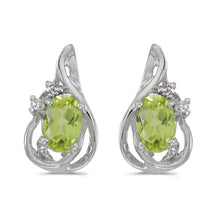  14k White Gold Oval Peridot And Diamond Teardrop Earrings