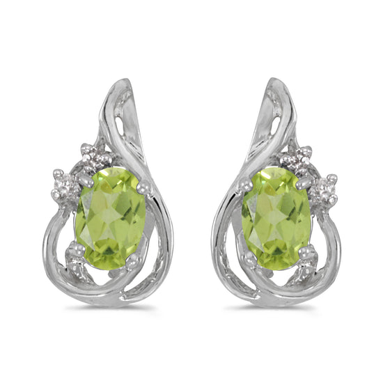 14k White Gold Oval Peridot And Diamond Teardrop Earrings