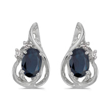  14k White Gold Oval Sapphire And Diamond Teardrop Earrings