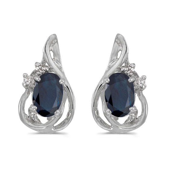 14k White Gold Oval Sapphire And Diamond Teardrop Earrings