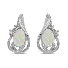  14k White Gold Oval Opal And Diamond Teardrop Earrings