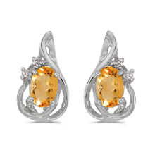  14k White Gold Oval Citrine And Diamond Teardrop Earrings