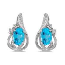  14k White Gold Oval Blue Topaz And Diamond Teardrop Earrings