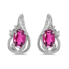  14k White Gold Oval Pink Topaz And Diamond Teardrop Earrings