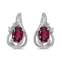  14k White Gold Oval Rhodolite Garnet And Diamond Teardrop Earrings