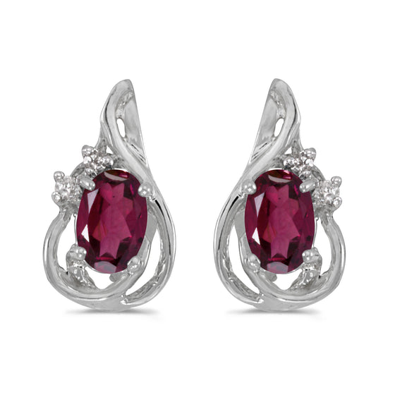 14k White Gold Oval Rhodolite Garnet And Diamond Teardrop Earrings